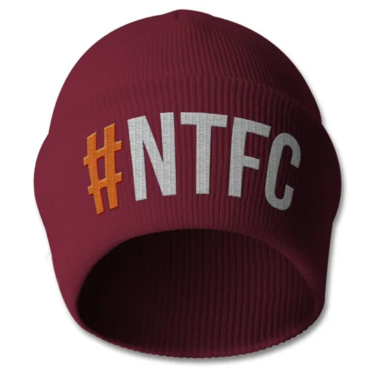 Northampton Town-inspired football beanie hat with embroidered fan design
