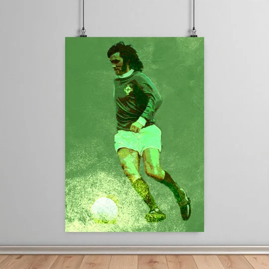 George Best poster inspired by Northern Ireland football legend in retro full-colour style