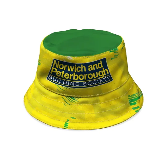 Norwich 1994 Home-Inspired bucket hat showing classic retro football design