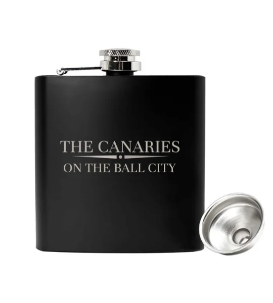 Canaries-inspired 6oz black luxury hip flask for Norwich football fans