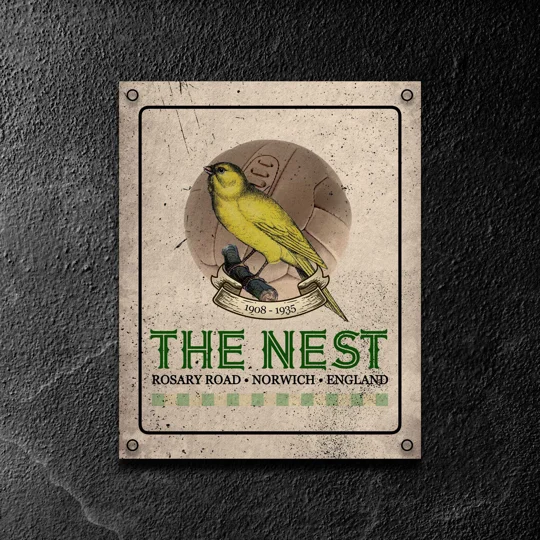 The Nest vintage metal wall sign Norwich-inspired football gift