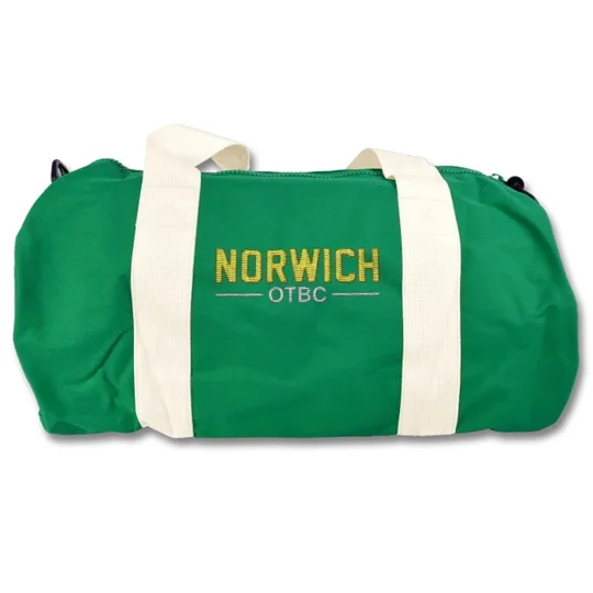 Norwich-inspired retro football holdall kitbag with embroidered design
