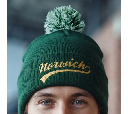 Norwich-Inspired Embroidered Retro-Style Football Bobble Hat
