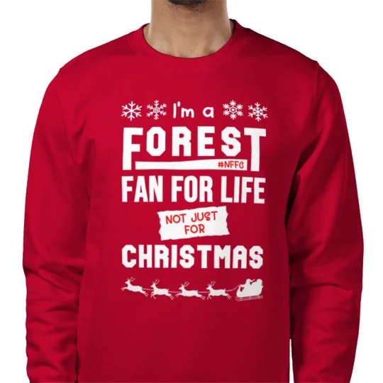 Red Nottingham Forest-inspired Christmas jumper seasonal football design