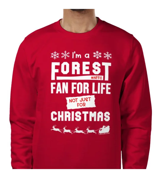 Red Nottingham Forest-inspired Christmas jumper seasonal football design