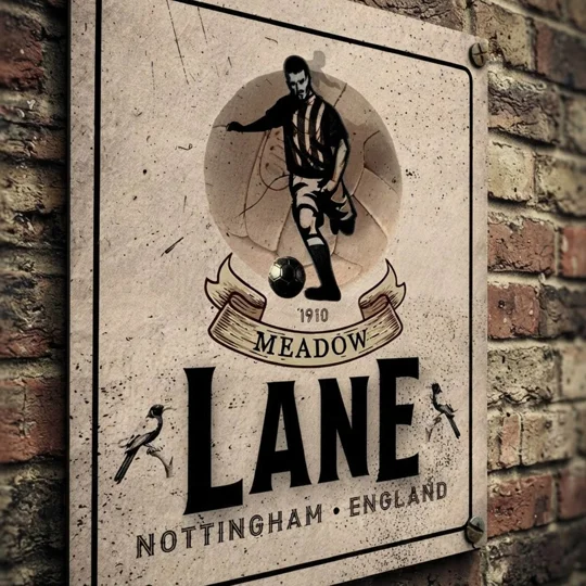 Meadow Lane vintage metal wall sign inspired by Nottingham football