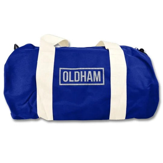 Oldham-inspired retro vintage-style football holdall bag with embroidered design