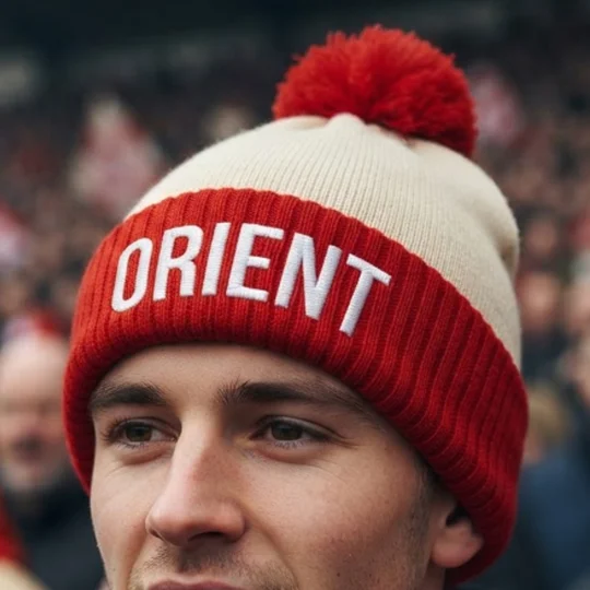Leyton Orient-inspired retro-style football bobble hat with embroidered design