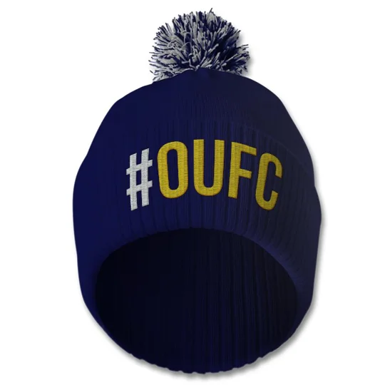Oxford-inspired embroidered hashtag retro-style football bobble hat