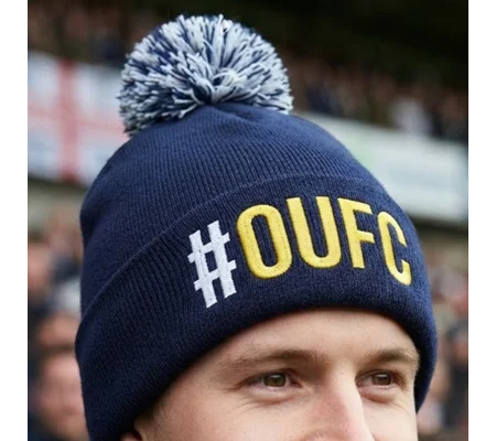 Oxford-Inspired Hashtag Embroidered Retro-Style Football Bobble Hat
