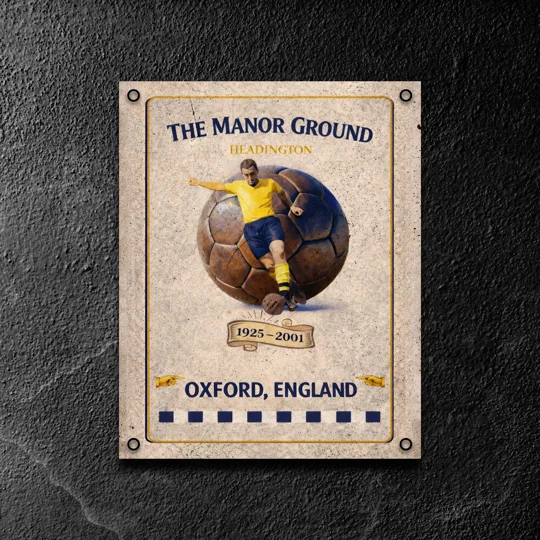 Oxford-inspired Manor Ground vintage football metal wall sign