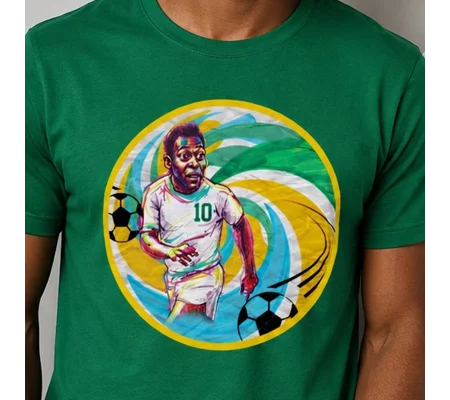 Pele NY Cosmos-Inspired Caricature Retro Fan Green T-Shirt