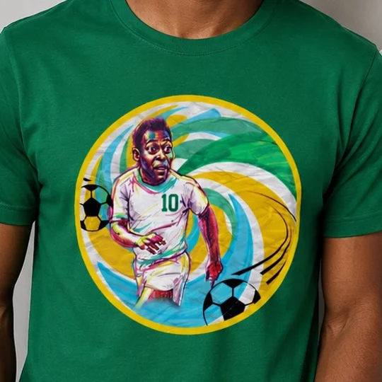 Pele NY Cosmos-Inspired Caricature Retro Fan Green T-Shirt