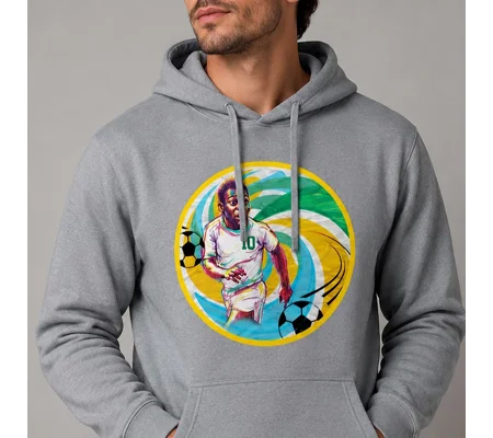 Pele NY Cosmos-Inspired Caricature Retro Fan Grey Hoodie
