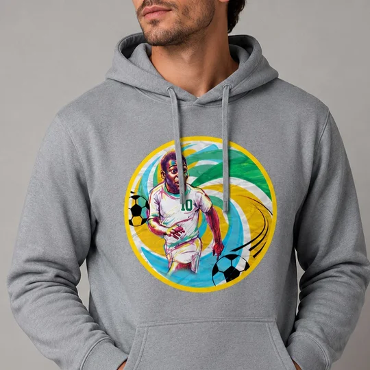 Pele NY Cosmos-Inspired Caricature Retro Fan Grey Hoodie