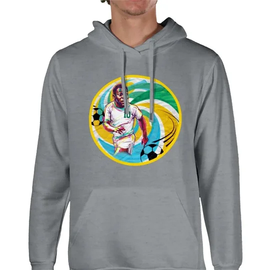 Pele NY Cosmos-Inspired Caricature Retro Fan Grey Hoodie