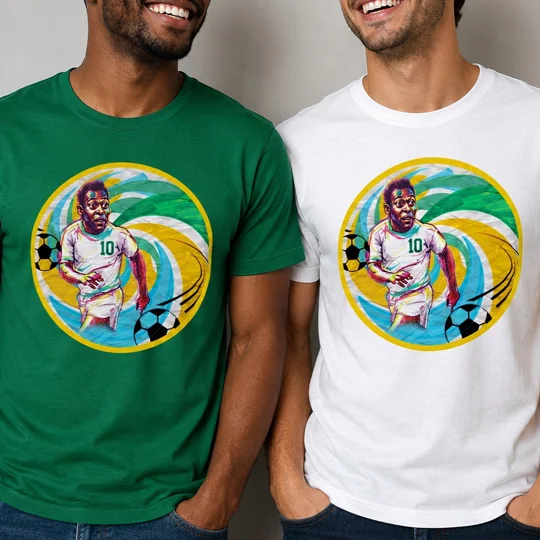 Pele NY Cosmos-Inspired Caricature Retro Fan Green T-Shirt