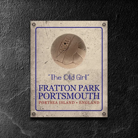 Fratton Park vintage metal wall sign Portsmouth-inspired football gift
