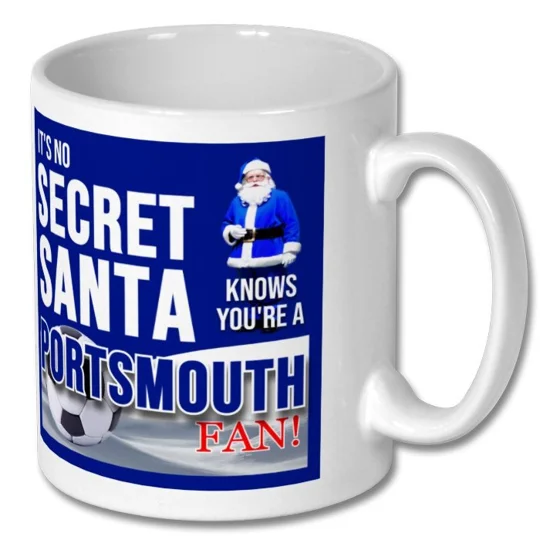 White Portsmouth-inspired football fan mug with glossy photo-quality finish