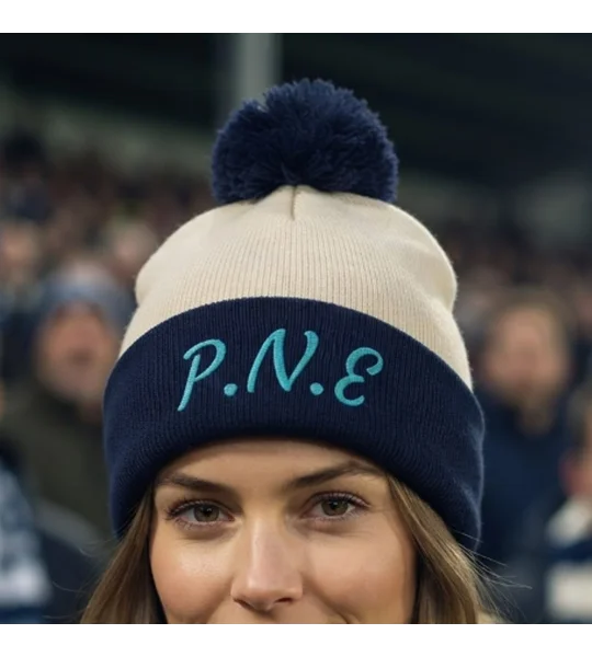 Preston-inspired retro football bobble hat with embroidered design