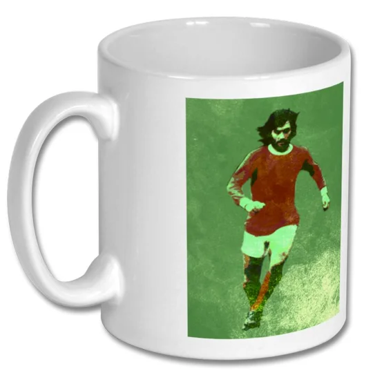 George Best-inspired Manchester United football gift mug with glossy full-colour artwork