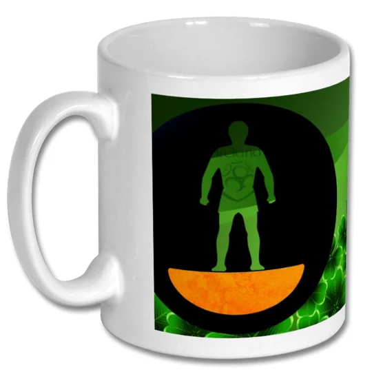 White Republic of Ireland-inspired football mug with full-colour figure design