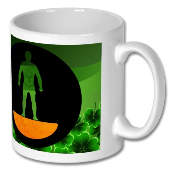 Republic of Ireland-inspired football figure art mug with colourful football artwork
