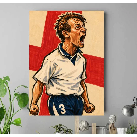 Psycho | England Euro 96 Inspired Football Caricature Canvas Print | Soccer Wall Art