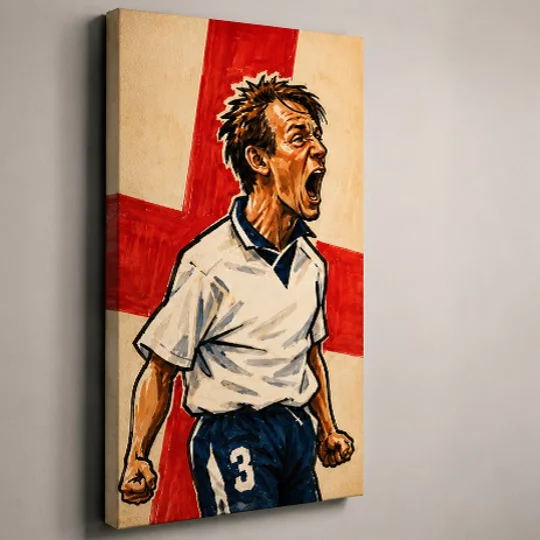 Psycho | England Euro 96 Inspired Football Caricature Canvas Print | Soccer Wall Art