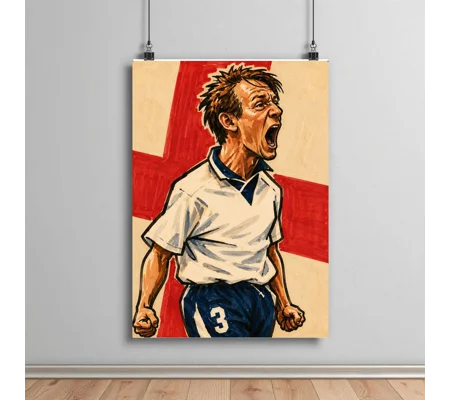 Psycho | England Euro 96 Inspired Football Caricature Framed Print | Soccer Wall Art