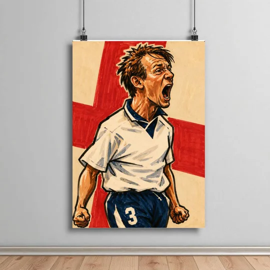 Psycho | England Euro 96 Inspired Football Caricature Framed Print | Soccer Wall Art