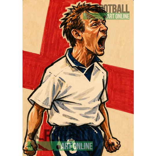 Psycho | England Euro 96 Inspired Football Caricature Framed Print | Soccer Wall Art