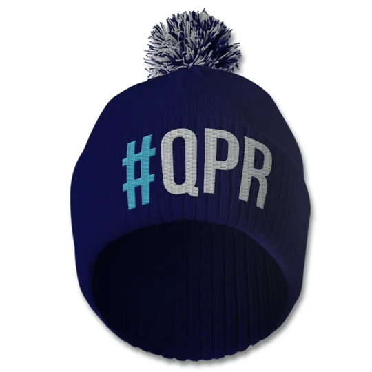 QPR hat with embroidered hashtag design and warm soft-feel acrylic knit