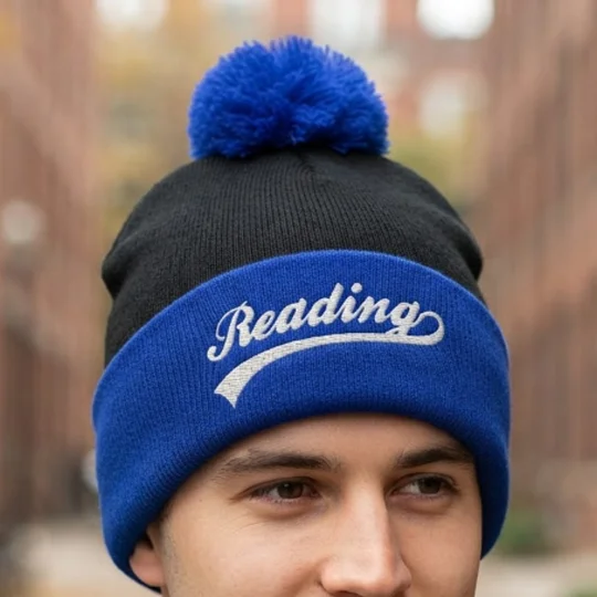Reading-inspired retro-style embroidered football bobble hat