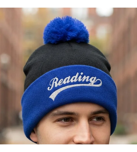 Reading-inspired retro-style embroidered football bobble hat