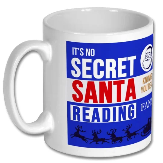 Reading-inspired festive football gift mug showing its glossy full-colour printed design