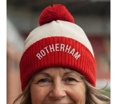 Rotherham-Inspired Embroidered Retro-Style Football Bobble Hat