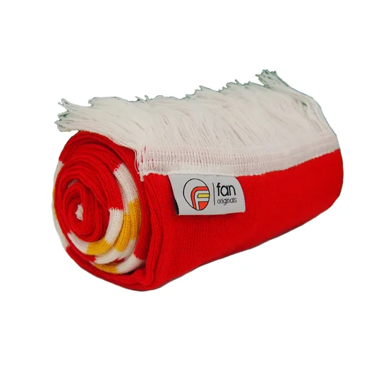 Liverpool-inspired red white yellow retro football scarf for matchdays and casual wear
