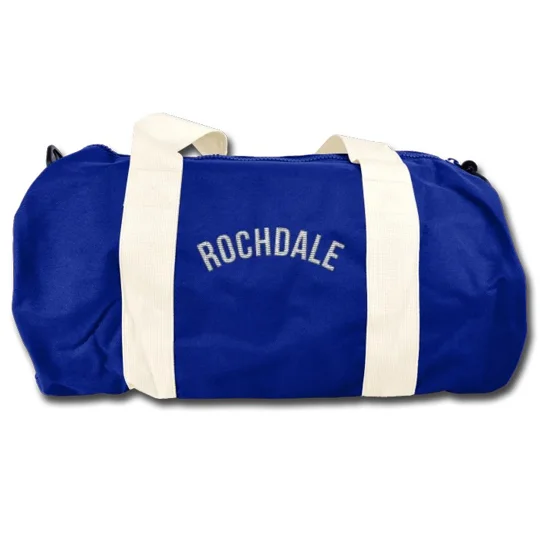 Rochdale-inspired retro style football holdall barrel kitbag with embroidered design