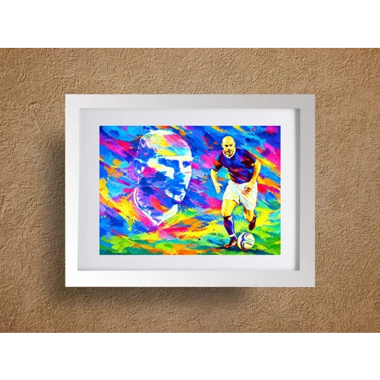 Gary Jones Rochdale tribute wall art in a silver frame with a white mount, available in A4 and A3