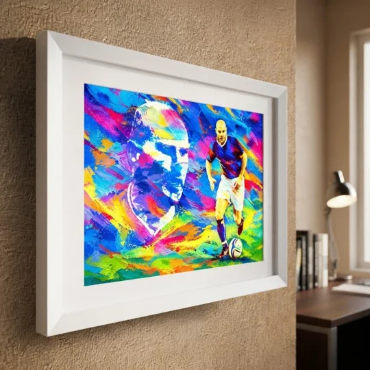 Rochdale-inspired Gary Jones legend tribute framed print featuring retro abstract football artwork