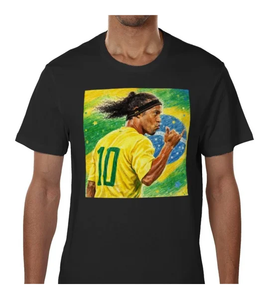 Ronaldinho Brazil football legend black T-shirt