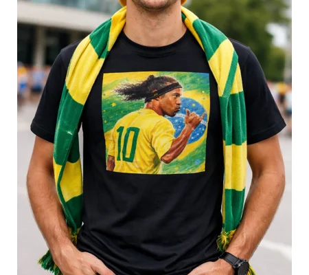 Ronaldinho Brazil football legend black T-shirt