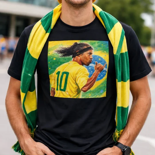 Ronaldinho Brazil football legend black T-shirt