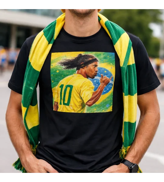 Ronaldinho Brazil football legend black T-shirt
