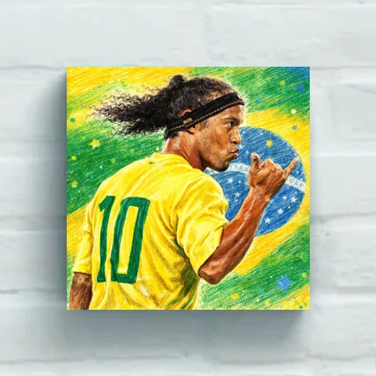 Ronaldinho Brazil football legend square 20 x 20 inch Canvas Print | Football Wallart