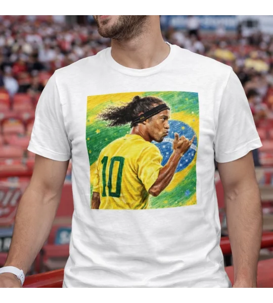 Ronaldinho Brazil football legend white T-shirt
