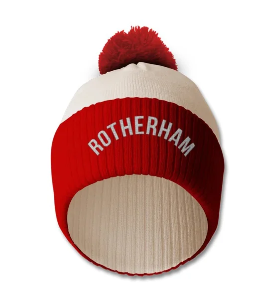 Rotherham-inspired embroidered retro-style football bobble hat