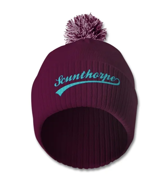 Scunthorpe-inspired embroidered retro football bobble hat
