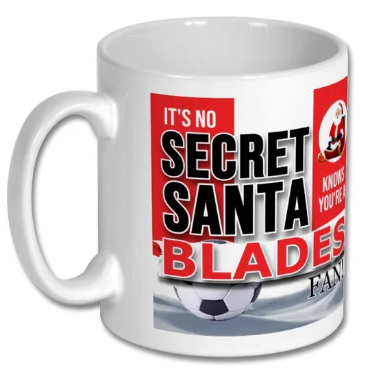 White 10oz Sheffield United-Inspired festive football mug, a Christmas gift idea for Sheffield United supporters